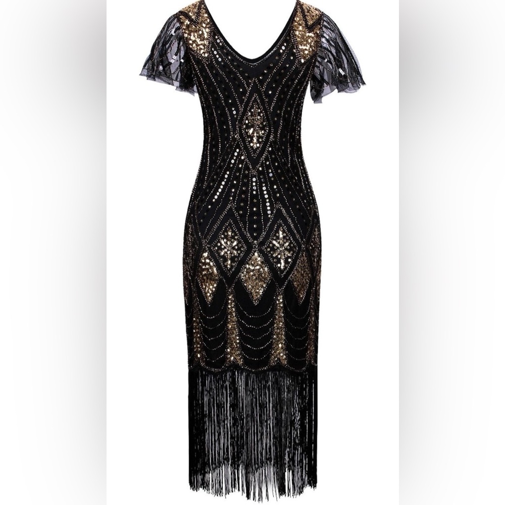 Elegant Black and Gold Women's Dress - Picture 4 of 5